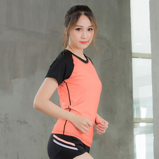 Women Workout T-shirt Raglan Short Sleeves Splicing O Neck Quick Dry Running Performance Exercise Gym Baselayer Sport Shirts Casual Tops Women Workout T-shirt Raglan Short Sleeves Splicing O Neck Quick Dry Running Performance Exercise Gym Baselayer Sport Shirts Casual Tops