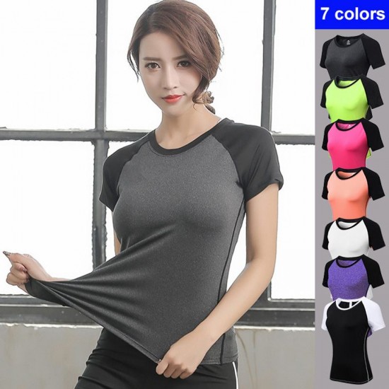 Women Workout T-shirt Raglan Short Sleeves Splicing O Neck Quick Dry Running Performance Exercise Gym Baselayer Sport Shirts Casual Tops Women Workout T-shirt Raglan Short Sleeves Splicing O Neck Quick Dry Running Performance Exercise Gym Baselayer Sport Shirts Casual Tops