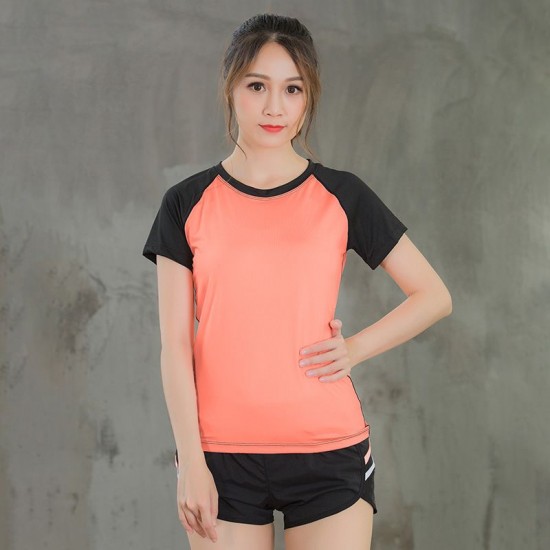 Women Workout T-shirt Raglan Short Sleeves Splicing O Neck Quick Dry Running Performance Exercise Gym Baselayer Sport Shirts Casual Tops Women Workout T-shirt Raglan Short Sleeves Splicing O Neck Quick Dry Running Performance Exercise Gym Baselayer Sport Shirts Casual Tops