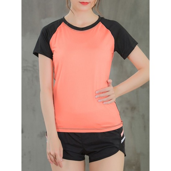 Women Workout T-shirt Raglan Short Sleeves Splicing O Neck Quick Dry Running Performance Exercise Gym Baselayer Sport Shirts Casual Tops Women Workout T-shirt Raglan Short Sleeves Splicing O Neck Quick Dry Running Performance Exercise Gym Baselayer Sport Shirts Casual Tops
