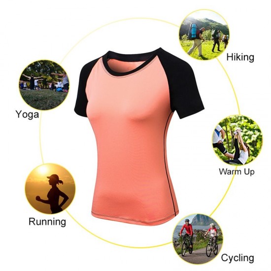 Women Workout T-shirt Raglan Short Sleeves Splicing O Neck Quick Dry Running Performance Exercise Gym Baselayer Sport Shirts Casual Tops Women Workout T-shirt Raglan Short Sleeves Splicing O Neck Quick Dry Running Performance Exercise Gym Baselayer Sport Shirts Casual Tops
