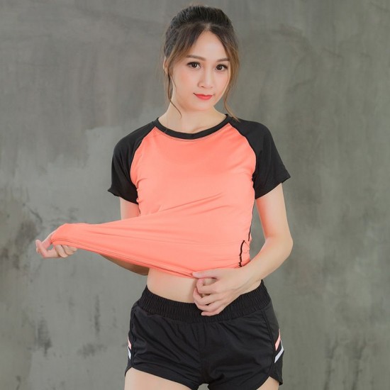 Women Workout T-shirt Raglan Short Sleeves Splicing O Neck Quick Dry Running Performance Exercise Gym Baselayer Sport Shirts Casual Tops Women Workout T-shirt Raglan Short Sleeves Splicing O Neck Quick Dry Running Performance Exercise Gym Baselayer Sport Shirts Casual Tops