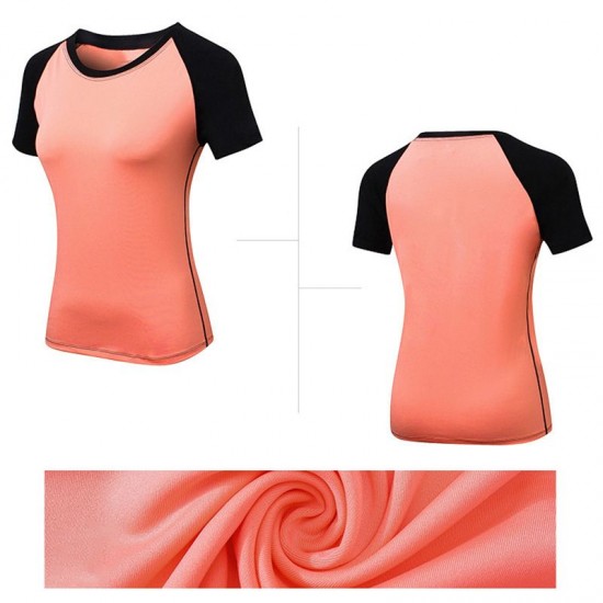 Women Workout T-shirt Raglan Short Sleeves Splicing O Neck Quick Dry Running Performance Exercise Gym Baselayer Sport Shirts Casual Tops Women Workout T-shirt Raglan Short Sleeves Splicing O Neck Quick Dry Running Performance Exercise Gym Baselayer Sport Shirts Casual Tops