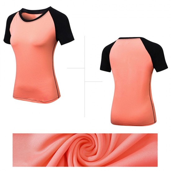 Women Workout T-shirt Raglan Short Sleeves Splicing O Neck Quick Dry Running Performance Exercise Gym Baselayer Sport Shirts Casual Tops Women Workout T-shirt Raglan Short Sleeves Splicing O Neck Quick Dry Running Performance Exercise Gym Baselayer Sport Shirts Casual Tops