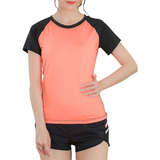 Women Workout T-shirt Raglan Short Sleeves Splicing O Neck Quick Dry Running Performance Exercise Gym Baselayer Sport Shirts Casual Tops Women Workout T-shirt Raglan Short Sleeves Splicing O Neck Quick Dry Running Performance Exercise Gym Baselayer Sport Shirts Casual Tops