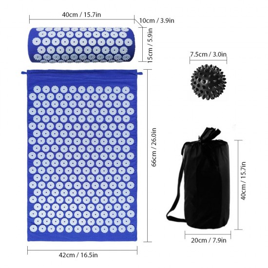 Acupressure Mat and Pillow Set with Spiky Massage Ball and Carry Bag for Back Neck Pain Stress Relief Muscle Relaxation Acupressure Mat and Pillow Set with Spiky Massage Ball and Carry Bag for Back Neck Pain Stress Relief Muscle Relaxation
